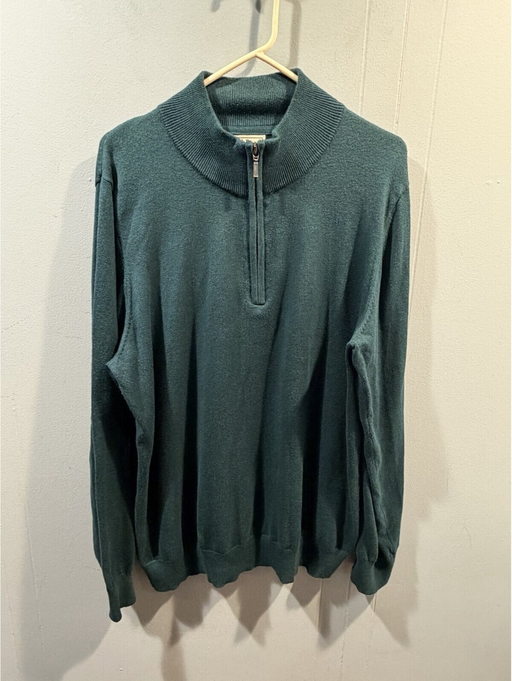 Mens LL Bean 1/4 Zip Sweater Mock Neck Size Large Reg Dark Green